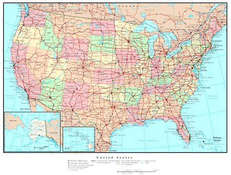 Detailed maps of the U.S. with state names major cities and roads .